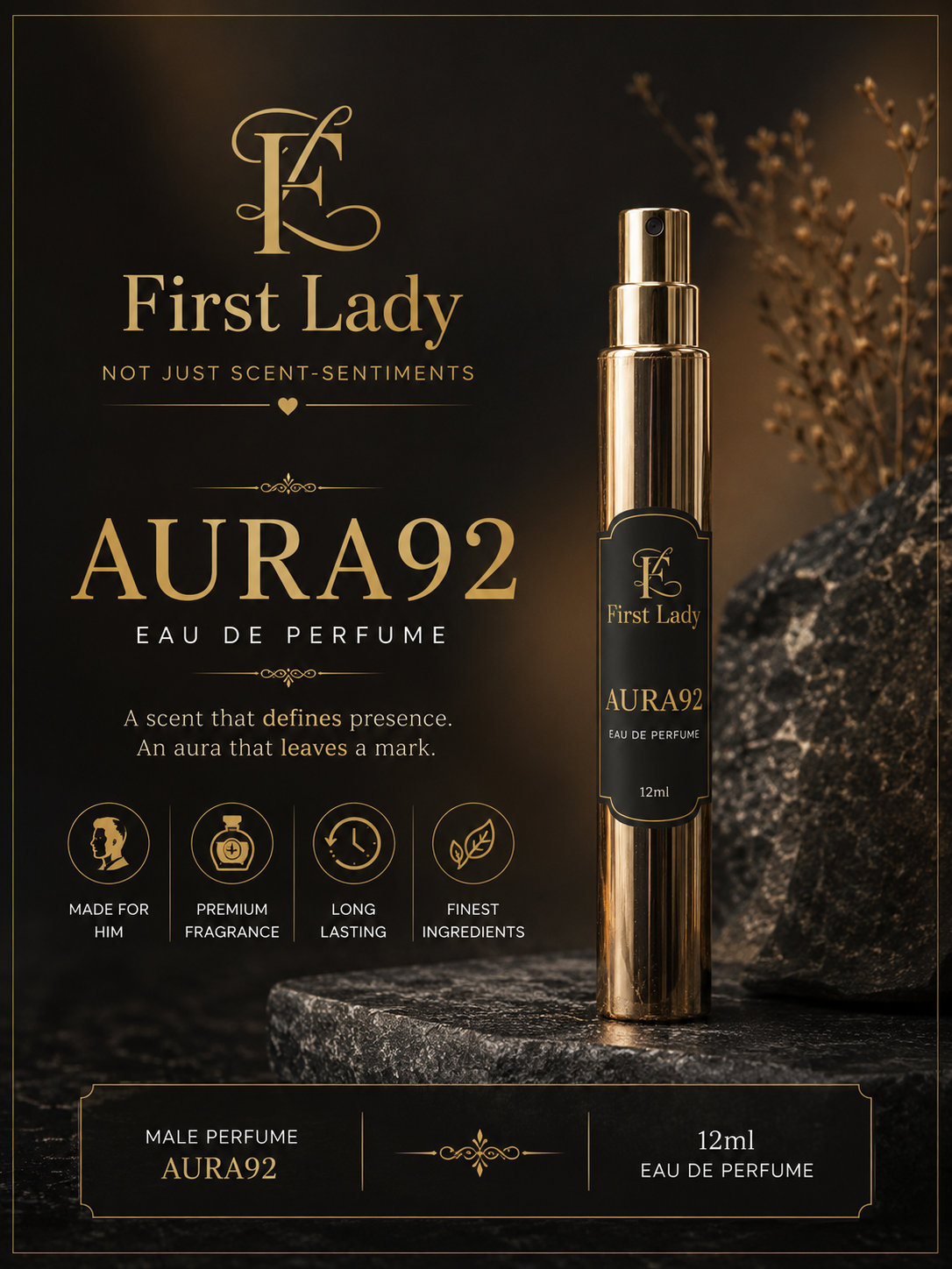 First Lady Aura92 Eau De Parfum 12ml – Long Lasting Men's Perfume