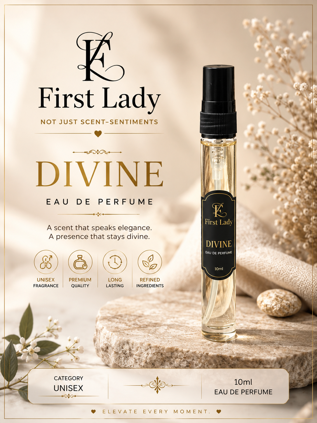First Lady Divine Eau De Parfum 10ml – Long Lasting Unisex Perfume